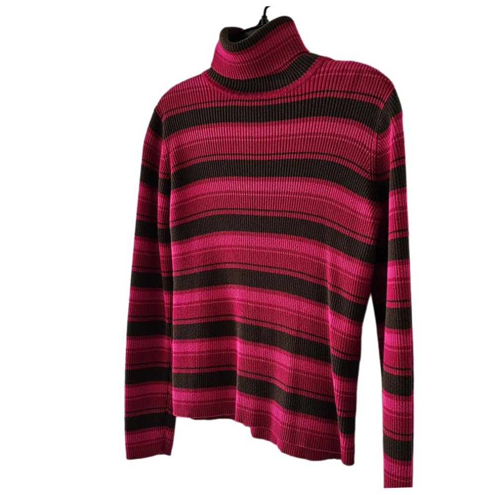 Petite Sophisticate LS Striped Ribbed Turtleneck Top | Like New | SP | Pink BRN - Picture 2 of 15